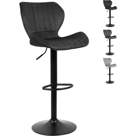 Lot de 2 Tabouret de Bar Design Contemporain Hauteur d'assise Réglable 55-75 cm Pivotant 360° Repose-Pied Velours Noir (1/5)