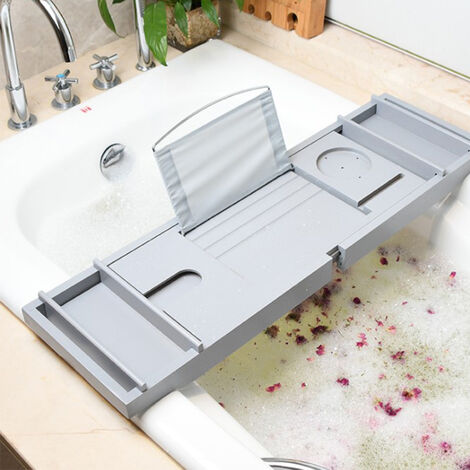 Plateau De Bain Bambou Réglable 70-105cm - Étagère Baignoire Avec Support Tablette Et Porte-Verre