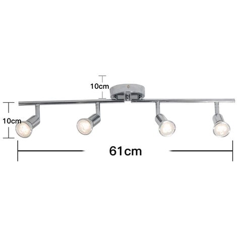 Plafonnier 4 spots pivotants & orientables, 4 ampoules LED GU10, barre spots plafond salon salle à manger cuisine couloir