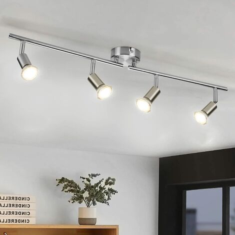 Plafonnier 4 Spots Inox Argent – GU10 Max 50W – Neuf