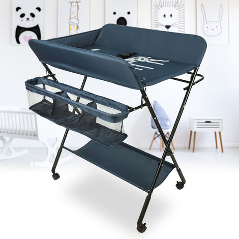 Table à Langer Pliante Avec Panier De Rangement – Hauteur 103 Cm – Charge Max 11 Kg – Toile Résistante – Grise – Pour Nouveau-nés