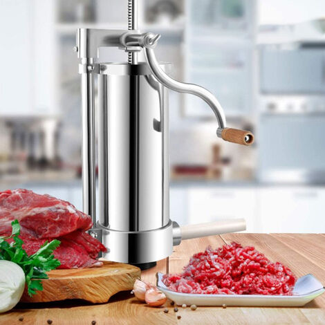 3L Poussoir à Saucisses Manuel en Acier Inoxydable Machine à Saucisses Vertical avec Support de Fixation et 4 Remplissage Tubes