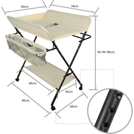 Table à Langer Bébé Pliable Avec Panier – Réglable En Hauteur (5 Niveaux), Roulettes, Dimensions 72x62 Cm - 5