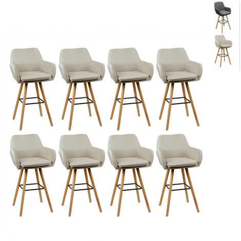 8 x tabouret de bar, chaise bar/comptoir, tissu, beige (1/5)
