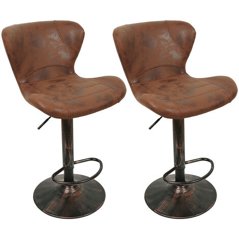 Tabourets de bar, lot de 2, Chaises hautes, hauteur réglable, revêtement en PU, pivotant sur 360°, avec dossier et repose-pieds, piètement chromé, rétro (1/5)
