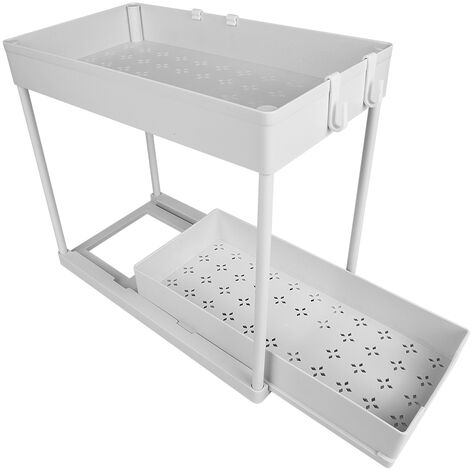 Organisateur Sous Évier 2 Étages Coulissant - Range-ustensiles Blanc Pour Cuisine & Salle De Bain