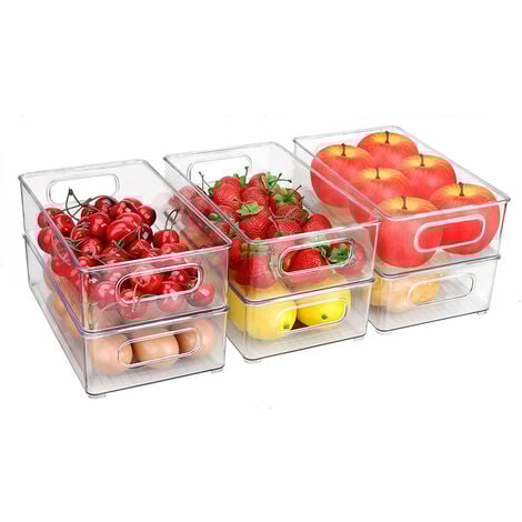 GRABADO Rangement Frigo Transparent, Lot De 5 Organisateur Frigo, Bac Rangement Frigo Pour Réfrigérateur, Cuisine, Armoires Et Comptoirs - Transparent