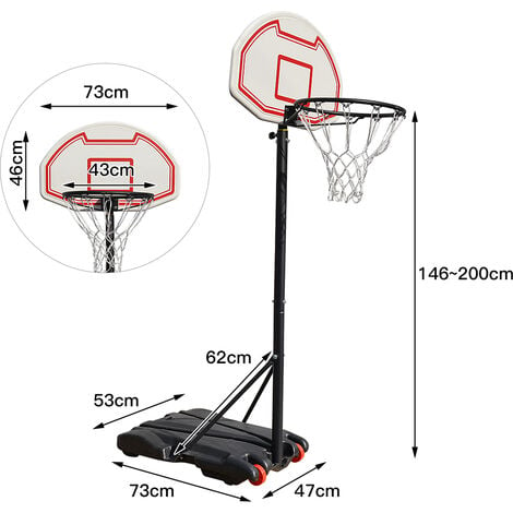 Support de panier de basket pour enfants, hauteur réglable jusqu'à 120 cm,  avec ballon