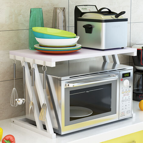 Étagère de Cuisine Support de Micro Onde Etagère à Micro-Ondes Support de Four à Micro-Ondes 2 Couches Blanc
