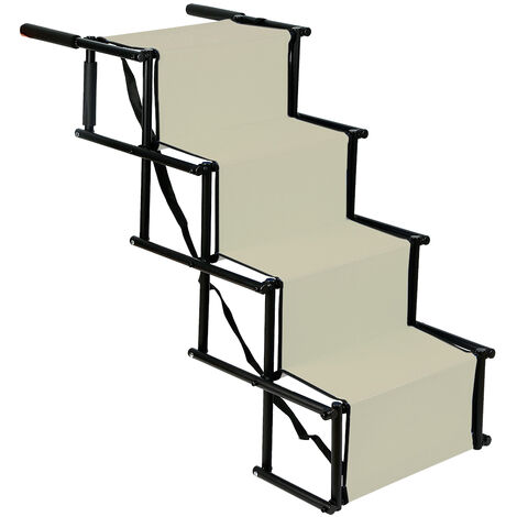 Escalier pour chien – Aide à l'entrée pour chien – Rampe pliable – Échelle portable pour coffre de voiture – Rampe pliante pour petits et grands chiens – 4 niveaux - Beige