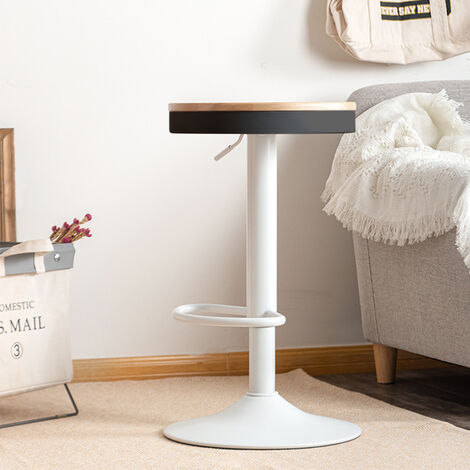 Tabouret Rond Lot de 2 Tabourets de Bar avec Siège Rond en Bois et Cadre Métallique ...