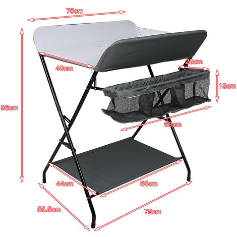 Table à langer pliante WISS - Noir - Pratique - Avec étagères et panier de rangement