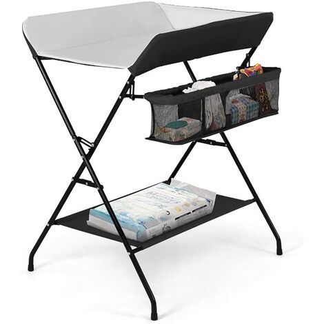 Table à langer pliante, table à langer avec panier de rangement, ceinture de sécurité, 7955.596cm, noir (1/5)