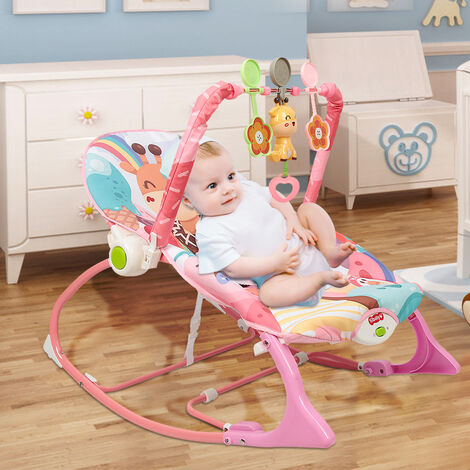 Transat pour bébé - Vibrations Apaisantes, Sons, Arche de Jeu avec 3 Jouets, Dès la Naissance à 11 kg, Rose