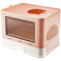 Bac à Litière pour Chat: Maison de Toilette Chat XXL Grande Caisse Chats Litiere Fermée Facile à Nettoyer avec Pelle et Brosse pour Massage, 48.536.538cm, Rose