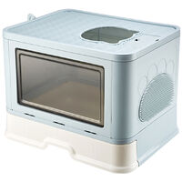 Skecten – Bac à litière pour chat XXL – Maison de toilette fermée avec tiroir coulissant – Facile à nettoyer – 48.5x36.5x38cm – Bleu