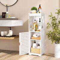 Armoire de Salle de Bain, Meuble de Rangement sur Pied avec Porte et Volets, Blanc, 26 x 20 x 75 cm, 3 Étages, Moderne, Salle de Bain