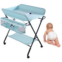 Table à Langer Pliante avec Panier de Rangement à Côté Structure en Fer Charge Max 25KG pour Nouveaux-Nés Design Ergonomique (Bleu)