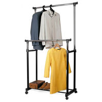 Portant à Vêtements Mobile Sur Roulettes - Hauteur Réglable, 2 Barres Et Tablette - Rangement Pratique