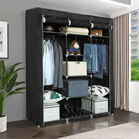 RELOVE Armoire De Rangement Pliable 172x105x43cm - Penderie Textile Noire Pour Chambre Et Salon