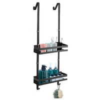 Étagère de Douche à Suspendre Rangement Douche Sans Percage Acier Inoxydable Rangement Salle de Bain et WC avec 2 Crochets Support Douche 2 Niveaux Noir