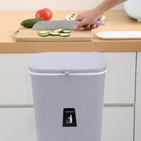 Poubelle Suspendue 9L de Cuisine, Petite Poubelle avec Couvercle et Grattoir pour Portes d'armoires Chambre Bureau Salle de Bain Dortoir à Domicile Gris