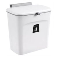 Poubelle Suspendue 9L de Cuisine, Petite Poubelle avec Couvercle et Grattoir pour Portes d'armoires Chambre Bureau Salle de Bain Dortoir à Domicile Blanc