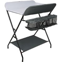Table à Langer Pliante avec Panier de Rangement à Côté Structure en Fer Charge Max 25KG pour Nouveaux-Nés Design Ergonomique (Gris Blanc)