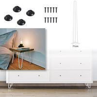 Set 4 PCS Pieds de Table en Métal En Épingle Support de Meuble Hauteur de 71CM (Diamètre du Pôle 12 mm) Blanc