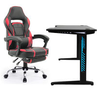 GHOST - Gaming Chair Set with Footrest and straight Led Desk - Red - Red 