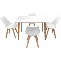 SENJA - Extendable Table Set 120/160 x 80 CM + 4 Scandinavian Chairs - All Comfort with Integrated Soft Seat Cushions and Enveloping Backrest - Easy Care - WHITE