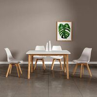 SENJA - Extendable Table Set 120/160 x 80 CM + 4 Scandinavian Chairs - All Comfort with Integrated Soft Seat Cushions and Enveloping Backrest - Easy Care - WHITE