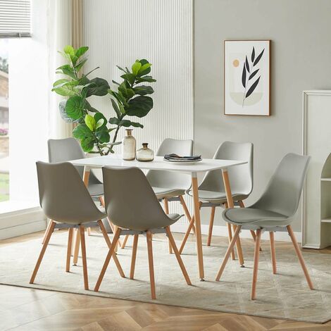 Lot de 6 chaises scandinaves contemporaines – pieds en bois de hêtre massif – coussins en cuir artificiel – confort optimal – Pn Home