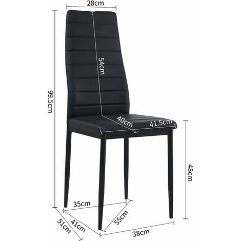 Lot de 4 Chaises Salle à Manger, Noir, Pieds en Métal