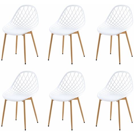Eggree – Lot de 6 chaises scandinaves en bois massif – Couleur blanche – Dimensions 56x46x82cm – Hauteur d'assise 43cm – Patins en feutre