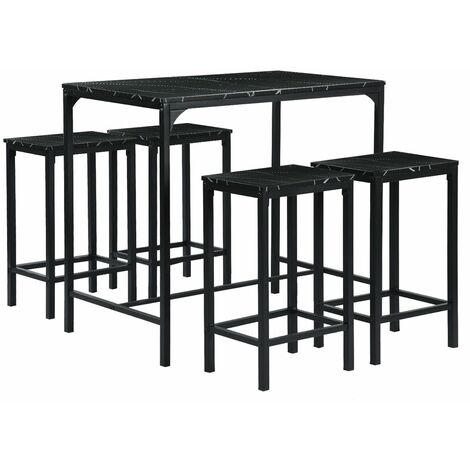Eggree – Ensemble table et chaises 1 table et 4 chaises – Panneaux MDF et tuyaux métal – Design marbre noir – Pour cuisine, salon, bar (1/4)