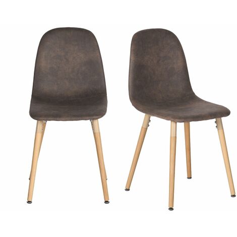 Lot de 4 chaises salle à manger-chaise de cuisine en simili cuir-assise  rembourrée-pieds en métal-brun - Conforama