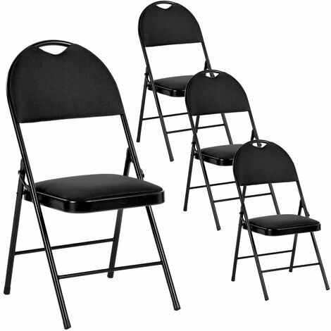 Lot De 4 Chaises De Bar Pliantes Noires 120 Cm - Hauteur Assise 77 Cm, Cadre Acier, Dossier + Repose-Pieds, Idéal Mange-Debout
