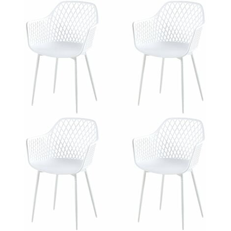 Lot de 4 Fauteuil Chaises Blanc Plastique Scandinave Chaise de Salle à manger