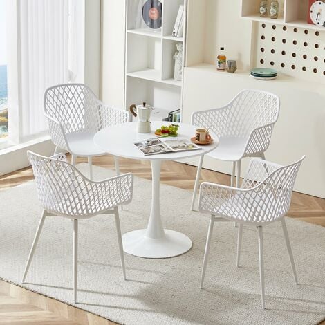 Lot de 4 Fauteuil Chaises Blanc Plastique Scandinave Chaise de Salle à manger