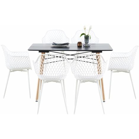 Lot de 6 Fauteuil Chaises Blanc Plastique Scandinave Chaise de Salle à manger
