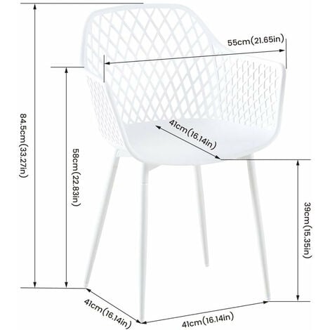 Lot de 6 Fauteuil Chaises Blanc Plastique Scandinave Chaise de Salle à manger