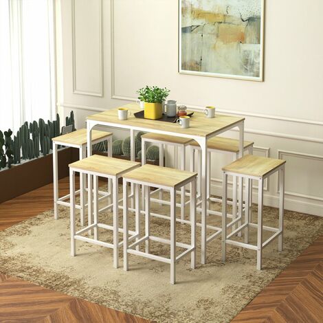 Eggree – Ensemble table haute en chêne avec 4 tabourets – Dimensions table 100x60x90 cm – Cadre en MDF et fer – Pieds en plastique pour sol