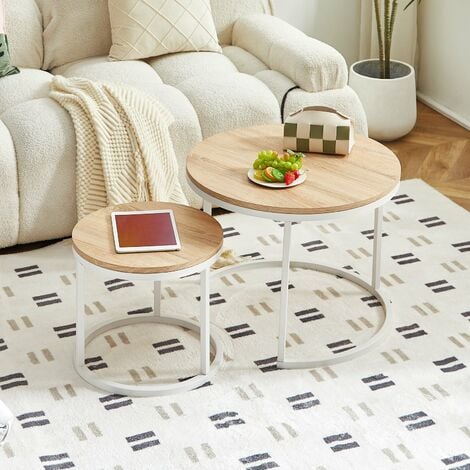 EGGREE Lot de 2 Tables Basses Gigognes Style Scandinave - Tables Basses Rondes pour Salon - 60 x 45 cm et 40 x 35 cm - Couleur Chêne