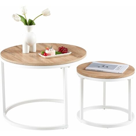 EGGREE Lot de 2 Tables Basses Gigognes Style Scandinave - Tables Basses Rondes pour Salon - 60 x 45 cm et 40 x 35 cm - Couleur Chêne