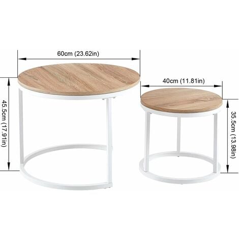 EGGREE Lot de 2 Tables Basses Gigognes Style Scandinave - Tables Basses Rondes pour Salon - 60 x 45 cm et 40 x 35 cm - Couleur Chêne