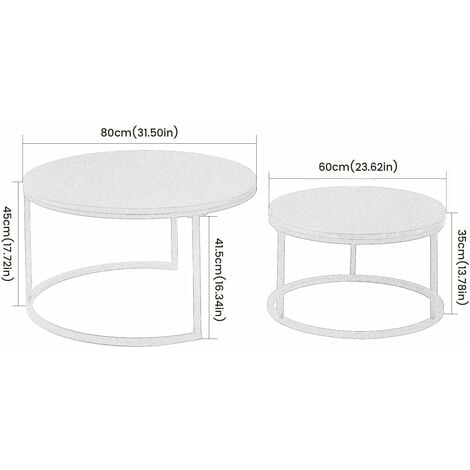 Lot de 2 table basse scandinave-table basse gigogne Ronde-table salon-80x45cm/60x35cm-couleur Marron