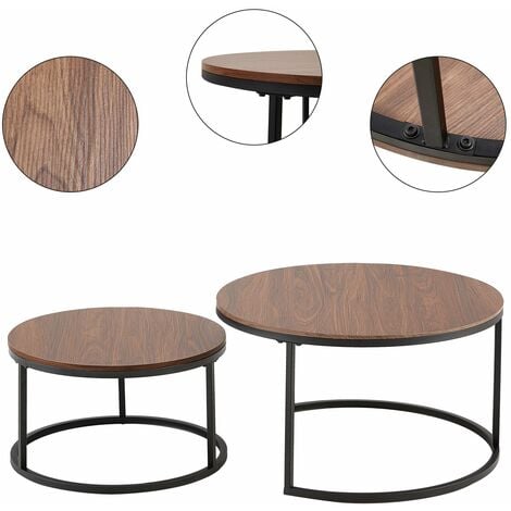 Lot de 2 table basse scandinave-table basse gigogne Ronde-table salon-80x45cm/60x35cm-couleur Marron