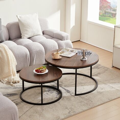 Lot de 2 table basse scandinave-table basse gigogne Ronde-table salon-80x45cm/60x35cm-couleur Marron