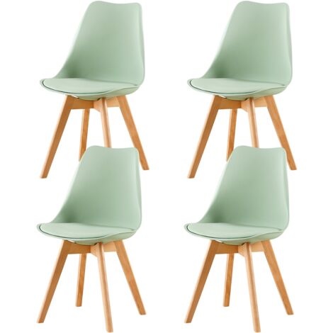 Eggree – Lot de 4 chaises scandinaves en plastique ABS – Pieds en bois de hêtre – Chaise de salle à manger – Vert clair